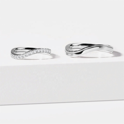 925 Стерлинг Серебро Белое Золото Алмаз CZ Wave Ring для дам