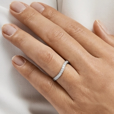 925 Стерлинг Серебро Белое Золото Алмаз CZ Wave Ring для дам