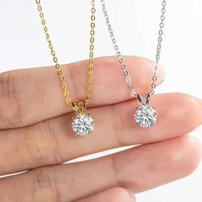 925 серебряный подвесок для девочек 18K желтое золото круглый рез Solitaire камень подарок