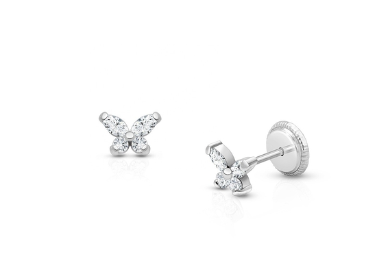 Религиозный тип Никакие 925 Sterling Silver Butterfly Stud серьги с 18K золотой покрытием
