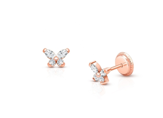 Религиозный тип Никакие 925 Sterling Silver Butterfly Stud серьги с 18K золотой покрытием