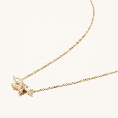 925 Серебряный 14K Покрытый Ожерелье 18 "Маркиз Топаз Колонка И Белые ЧЗ Диаманты