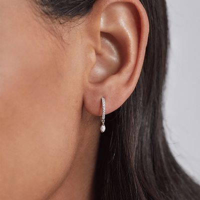925 Sterling Silver Marquise Cut Zircon Drop Hoop Earrings for Engagement Occasion с диаметром 12 мм и толщиной 2 мм