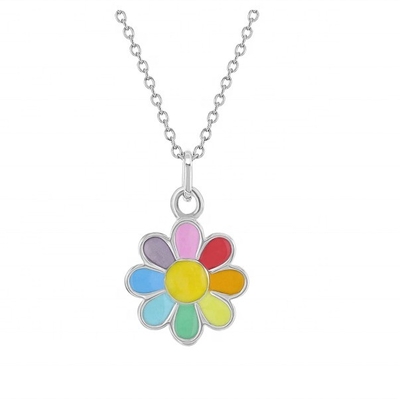 925 Sterling Silver Rainbow Enamel Daisy Pendant Necklaces для детей и девочек