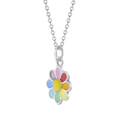 925 Sterling Silver Rainbow Enamel Daisy Pendant Necklaces для детей и девочек