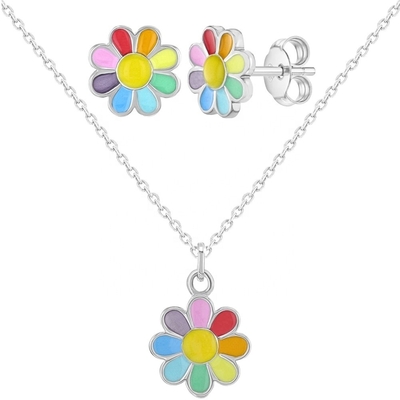 925 Sterling Silver Rainbow Enamel Daisy Pendant Necklaces для детей и девочек