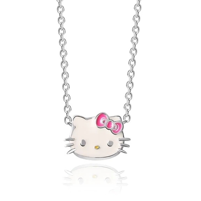 Розовый белый эмаль Hello Kitty Стерлинг серебряный подвесок Родийная покрытие
