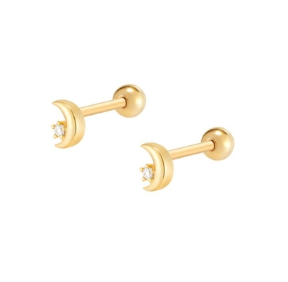925 Sterling Silver Tiny CZ Moon Piercing Stud Earring with Ball Screw Back Closure (Стерлинговая серебряная серебряная серебряная серебряная серебряная серебряная серебряная серебра)