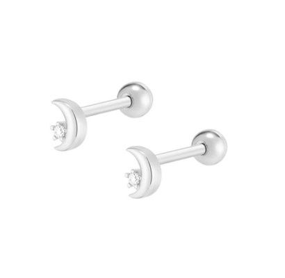 925 Sterling Silver Tiny CZ Moon Piercing Stud Earring with Ball Screw Back Closure (Стерлинговая серебряная серебряная серебряная серебряная серебряная серебряная серебряная серебра)