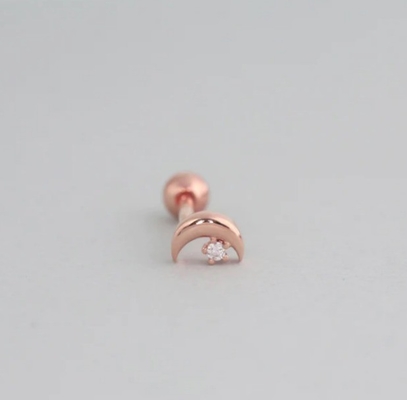 925 Sterling Silver Tiny CZ Moon Piercing Stud Earring with Ball Screw Back Closure (Стерлинговая серебряная серебряная серебряная серебряная серебряная серебряная серебряная серебра)