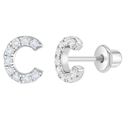 Белые буквенные серьги CZ Micron Pave