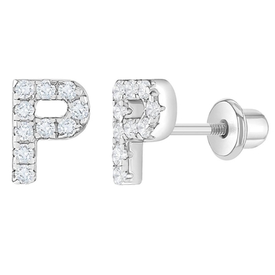 Белые буквенные серьги CZ Micron Pave