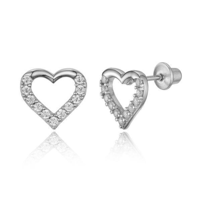 Микро вставка сердца розовые задние серьги для детей в 925 Sterling серебра
