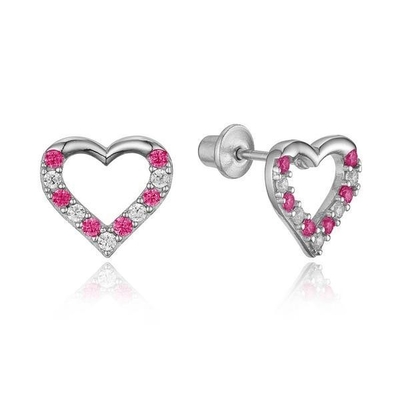 Микро вставка сердца розовые задние серьги для детей в 925 Sterling серебра