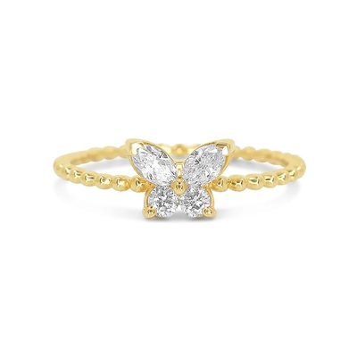 Женское кольцо из серебра 925 с изготовленным вручную 18K золотым шариком и маркизой Бабочкой