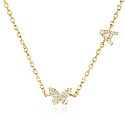 Ожерелье Mini 18K золото белый микрон Pave CZ Butterfly 925 Sterling Silver Pendant