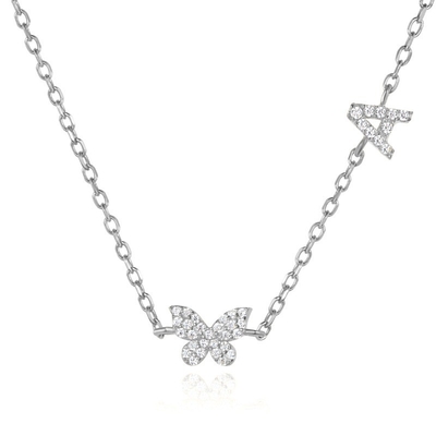 Ожерелье Mini 18K золото белый микрон Pave CZ Butterfly 925 Sterling Silver Pendant