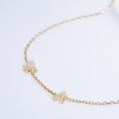Ожерелье Mini 18K золото белый микрон Pave CZ Butterfly 925 Sterling Silver Pendant