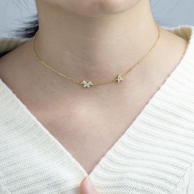 Ожерелье Mini 18K золото белый микрон Pave CZ Butterfly 925 Sterling Silver Pendant