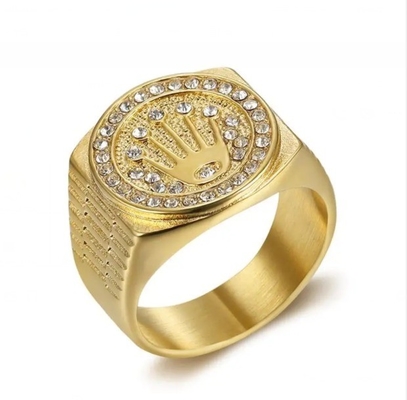 Корона 18K золотой кольцо квадратный унисекс ручной белый кристаллический кольцо