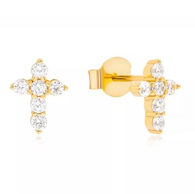 18K позолоченный Микрон Паве Крест Студ серьги в 925 Sterling серебра для девочек
