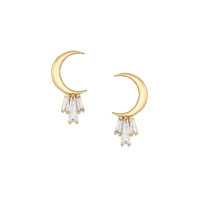 Золото 18K покрытое серебром 925 Sterling Baguette Moon Stud серьги для женщин AAA CZ камень