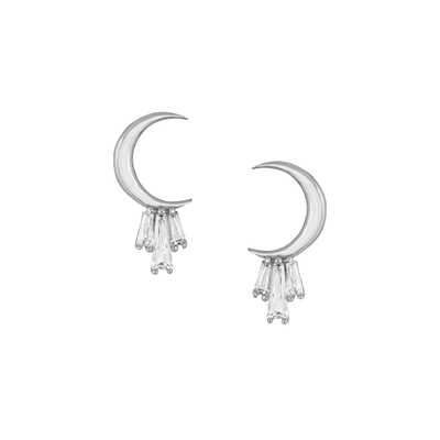 Золото 18K покрытое серебром 925 Sterling Baguette Moon Stud серьги для женщин AAA CZ камень