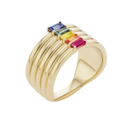 18K позолоченная радужная багетта CZ Multi Fashion 925 Sterling Silver женские кольца