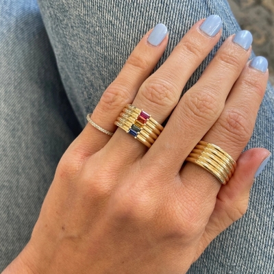 18K позолоченная радужная багетта CZ Multi Fashion 925 Sterling Silver женские кольца