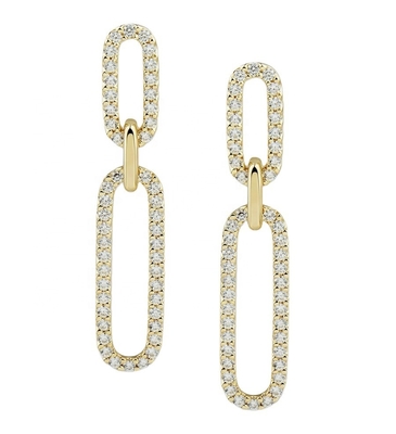 Белый кубический CZ 18K золотой покрытие Pave Link Drop серьги женские модные ювелирные изделия