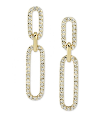 Белый кубический CZ 18K золотой покрытие Pave Link Drop серьги женские модные ювелирные изделия