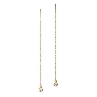 925 Стерлинговое Серебро Просто 18K Позолоченный женский Безель Drop Chain Threader серьга