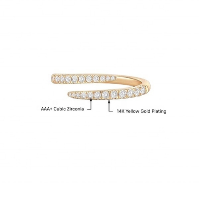14K покрытый золотом кубический цирконий открытый скруток Eternity Band Ring ECO Friendly