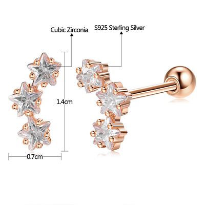 18K золотые 925 Sterling Silver Star кубические циркониевые серьги для женщин