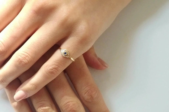 925 Sterling Silver Evil Eye Diamond Band Ring с серебряным покрытием классического стиля