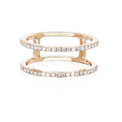 Белые CZ двойные ряды Складируемые кольца Золото 18K покрытое Реальная 925 Стерлинговая Серебряная Кристаллическая Кубическая Цирконовая Ювелирная техника