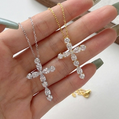 Настроить 925 Sterling Серебряный Крест Ожерелье 18k Серебряный Крест И Цепочка Дамы