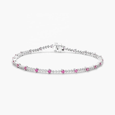 3 мм Белый цирконовый рубиновый теннисный браслет Круглый рез Sterling Silver Tennis Bracelet