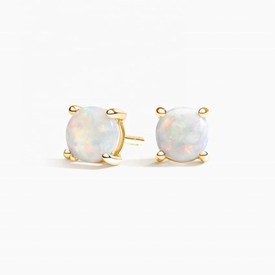 18K золото 6MM Solitaire Opal Stud серьги для женщин и девочек Красивые украшения