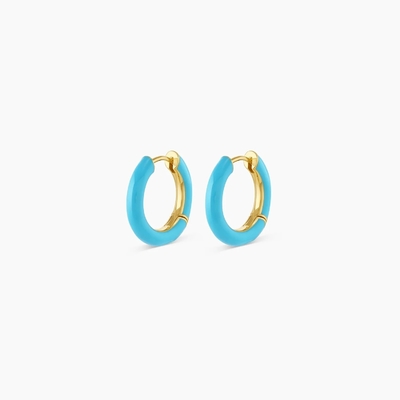 Настраиваемый логотип Chunky 18K Gold Plated Hoop Туркуазный эмалированный цвет 925 Sterling Silver Huggies серьги