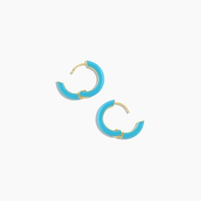 Настраиваемый логотип Chunky 18K Gold Plated Hoop Туркуазный эмалированный цвет 925 Sterling Silver Huggies серьги