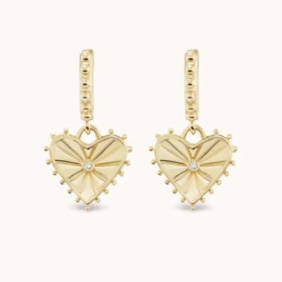 14K позолоченный Dangle Drop Heart Huggies серьги для женщин 925 Sterling Silver