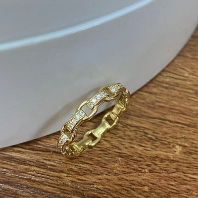 Цепочка на бордюре 18K золото Деликатное индивидуальное супер фея 925 Стерлинговое серебряное кольцо