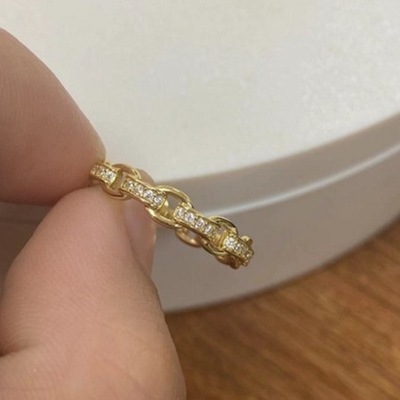 Цепочка на бордюре 18K золото Деликатное индивидуальное супер фея 925 Стерлинговое серебряное кольцо
