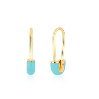 925 Sterling Silver Women's Fashion Pin Earrings украшенные голубой эмалированной краской