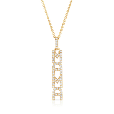 Элегантное 925 серебряное 14K золотое MAMA плавающее длинное подвесное ожерелье