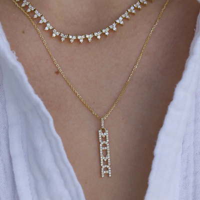 Элегантное 925 серебряное 14K золотое MAMA плавающее длинное подвесное ожерелье