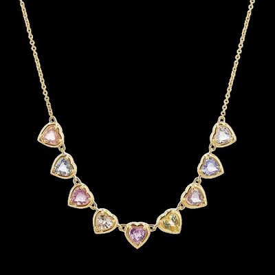 Золото покрытое ручной работы в форме сердца сапфир и кубический циркония штрих ожерелье элегантные ювелирные изделия для женщин