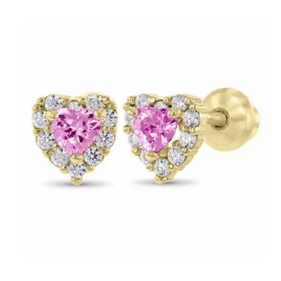 925 Sterling Silver 14K Gold Plated Heart CZ Детские серьги