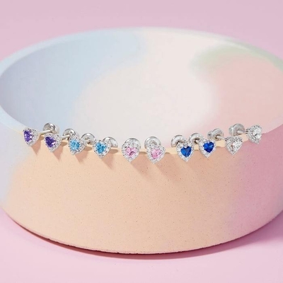 925 Sterling Silver 14K Gold Plated Heart CZ Детские серьги